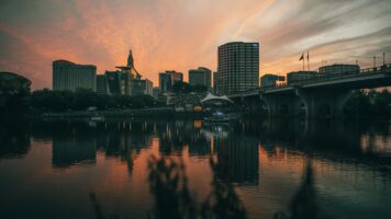 photograph of the hartford, CT city skyline at dusk