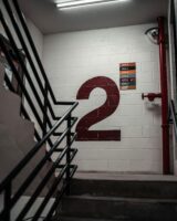 photo of a clean parking garage stairwell