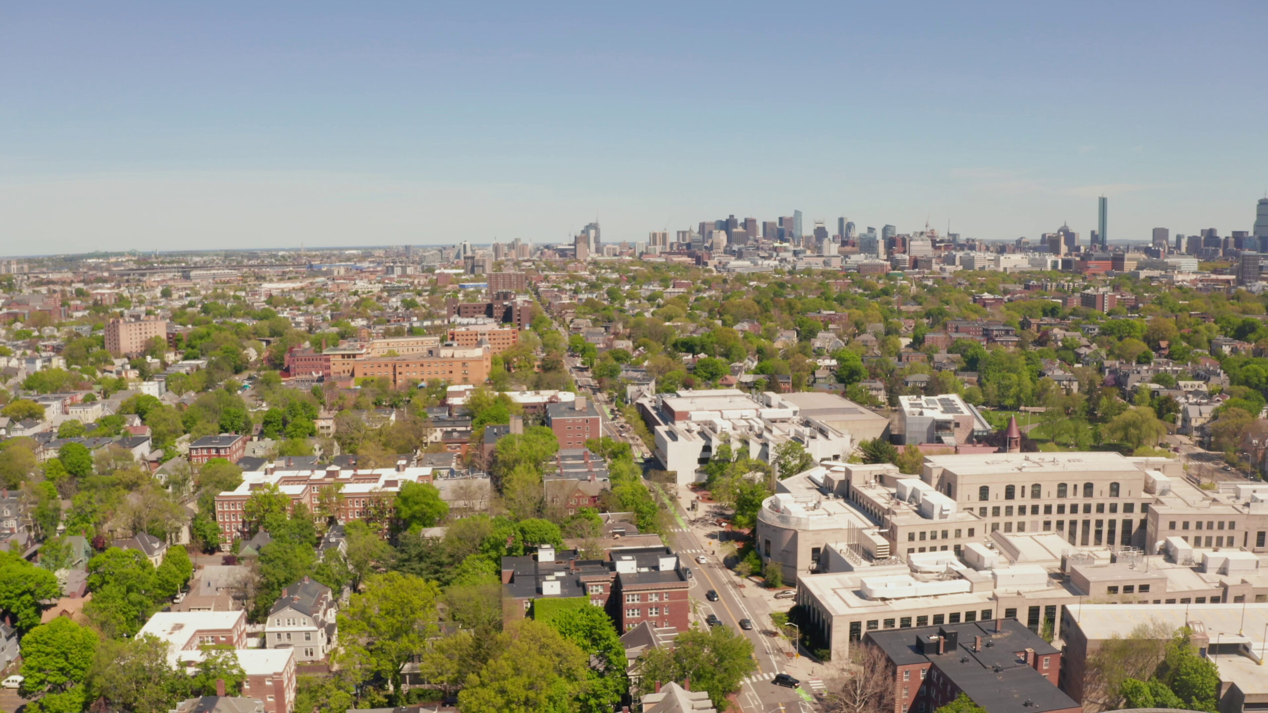wide angle aerial photograph showing cambridge, massachusetts and surrounding areas