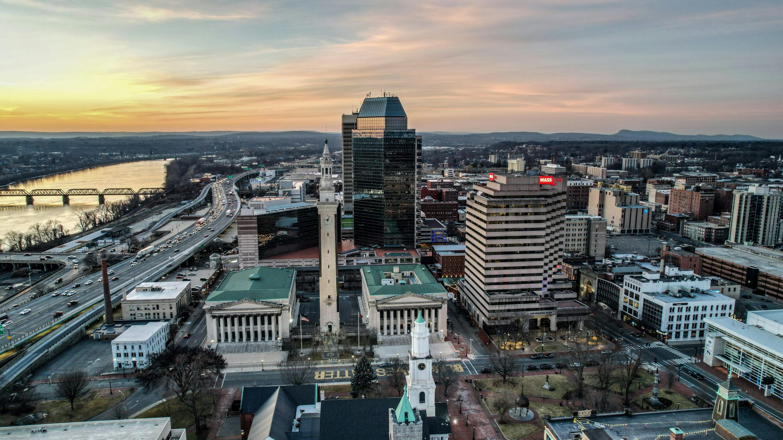 aerial photograph of the springfield, massachusetts city skyline