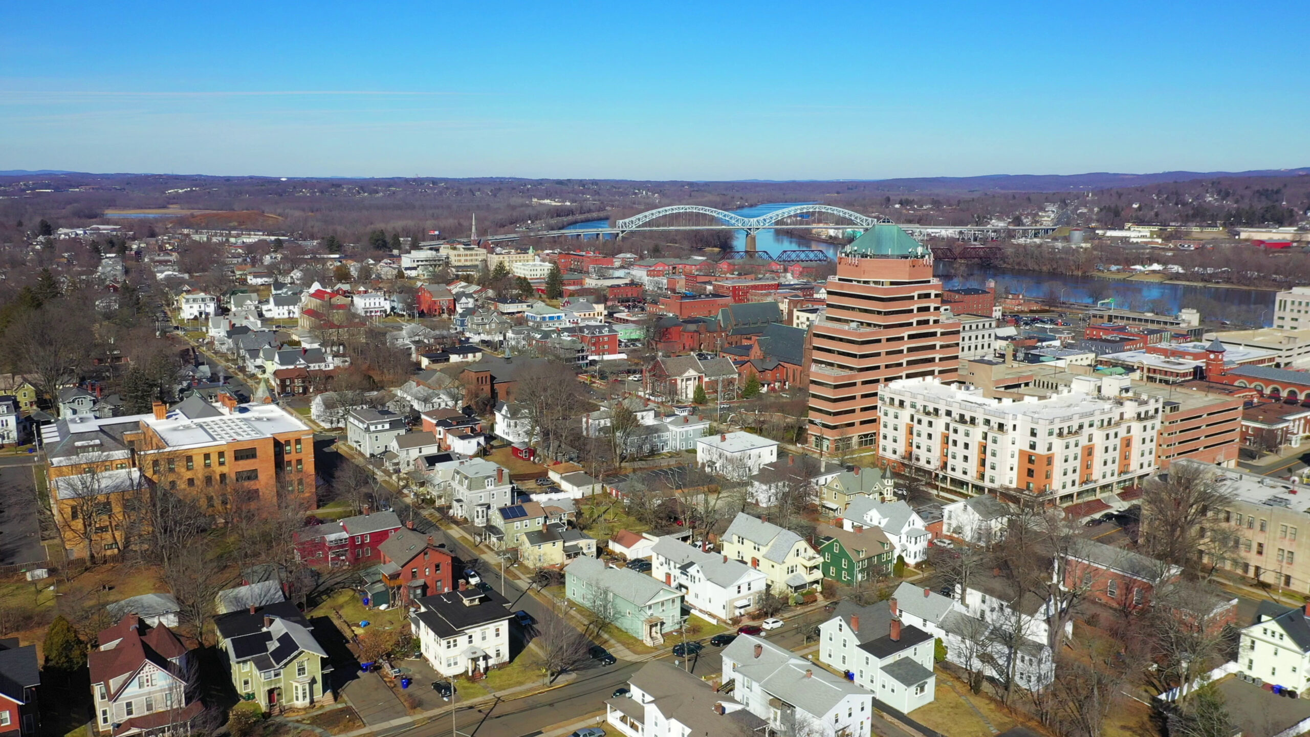 aerial photograph of the Middletown, CT city skyline
