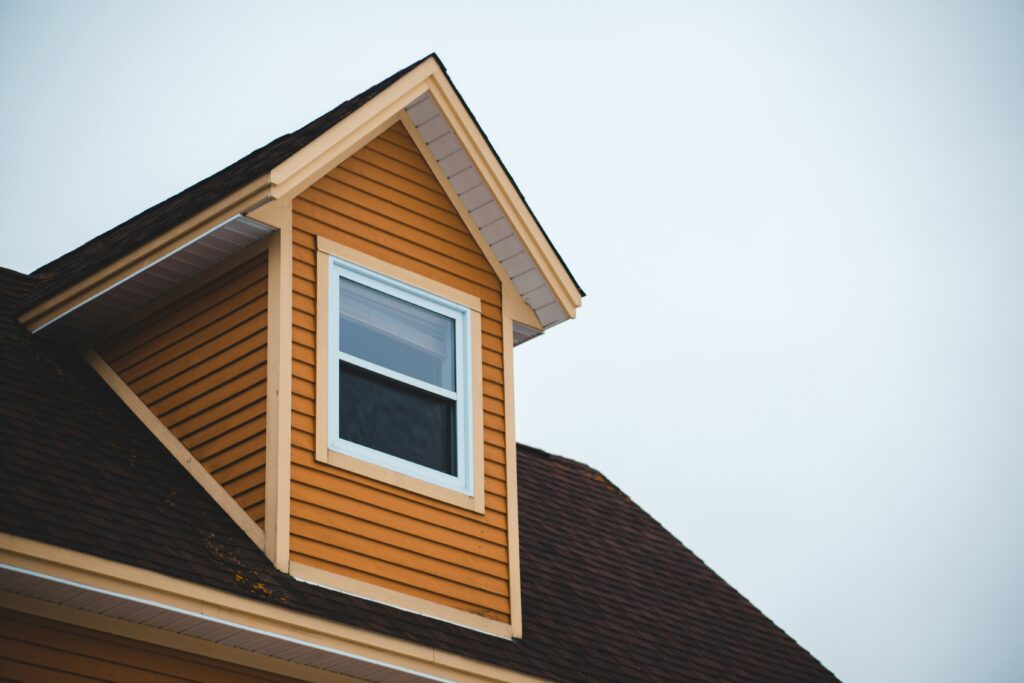photograph of the roof line of a house that needs to be pressure washed