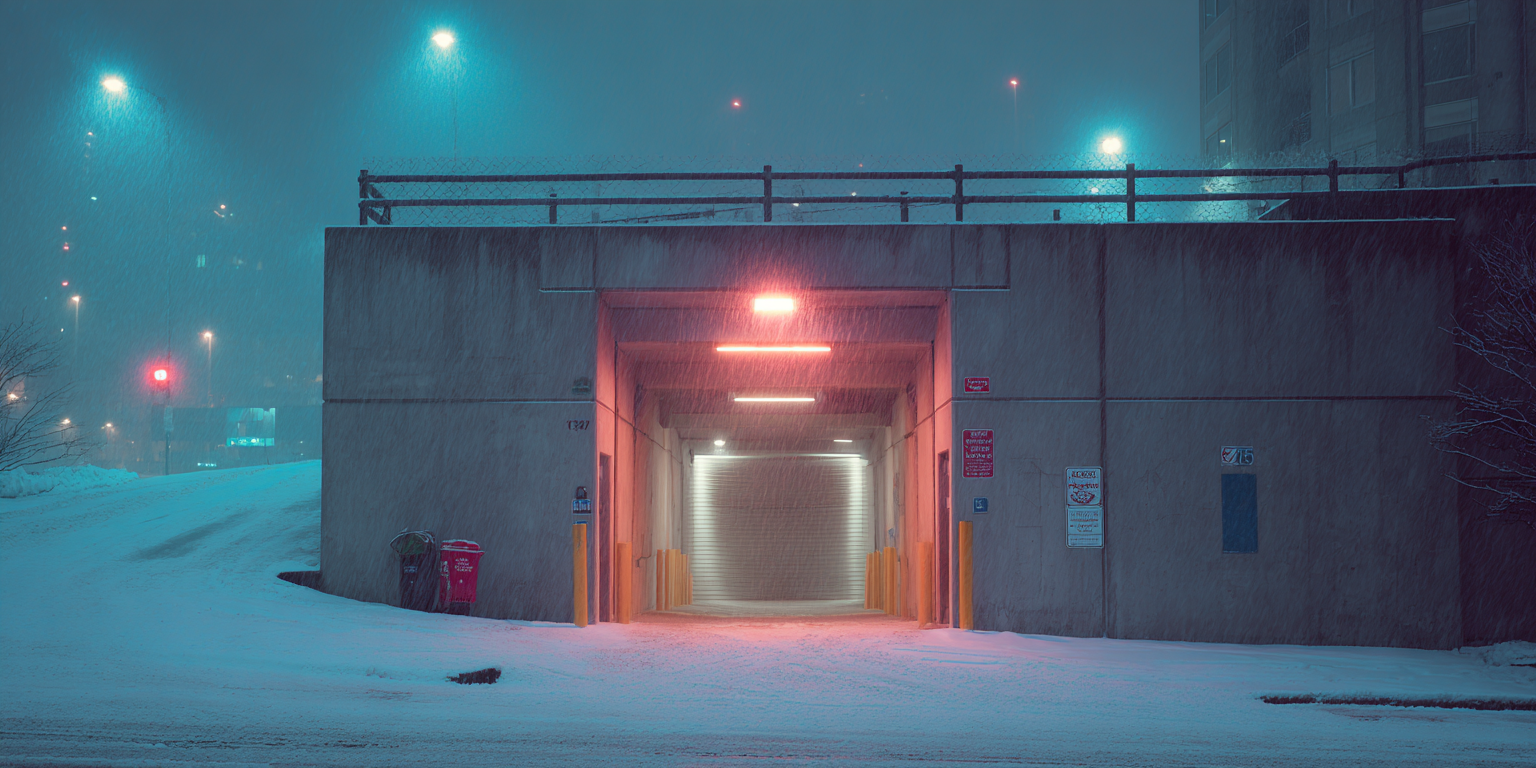 image of a parking garage in winter