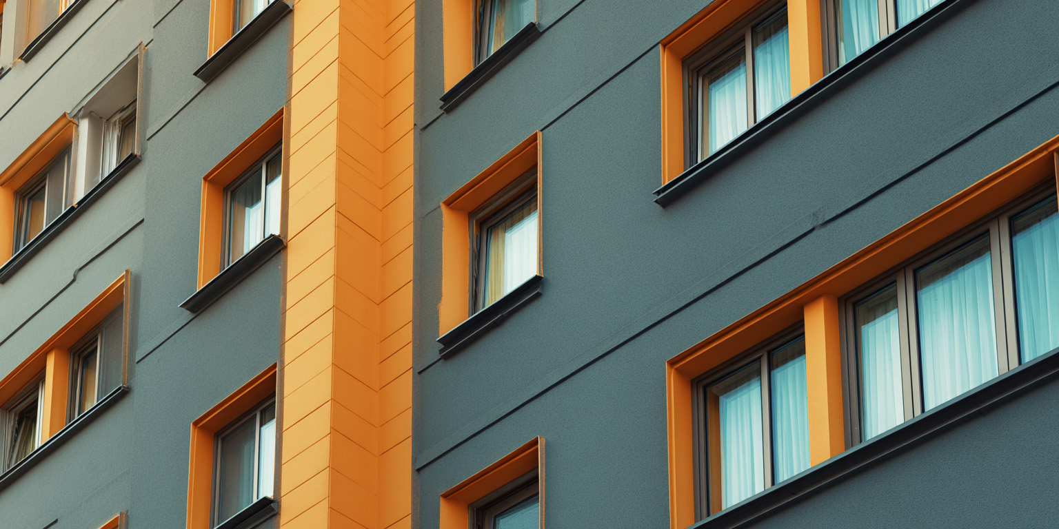 an image of the windows of a large apartment building