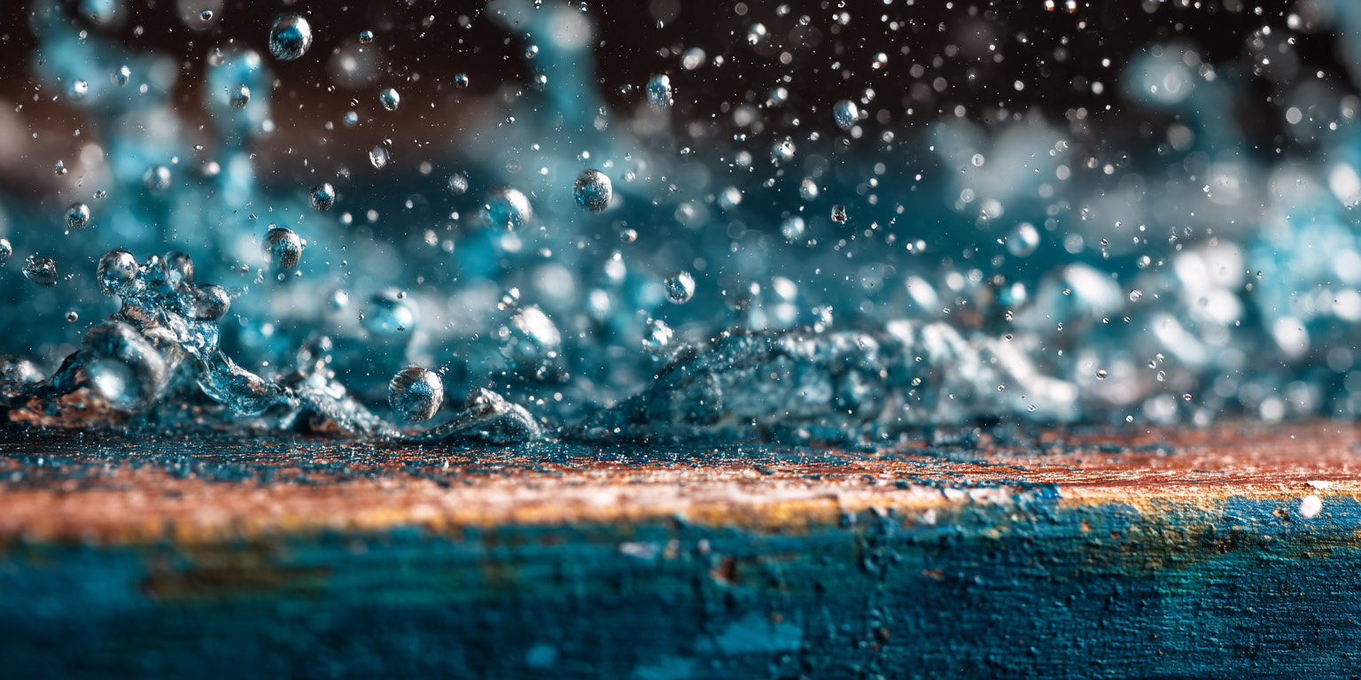 closeup image of a stream of water impacting a concrete paver surface