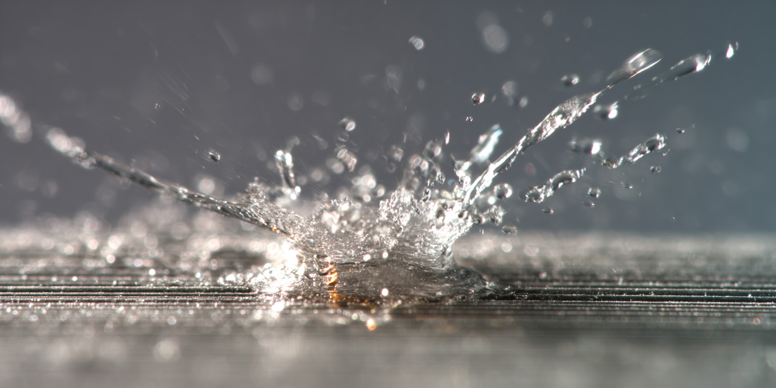 closeup image of a stream of water impacting a vinyl siding surface