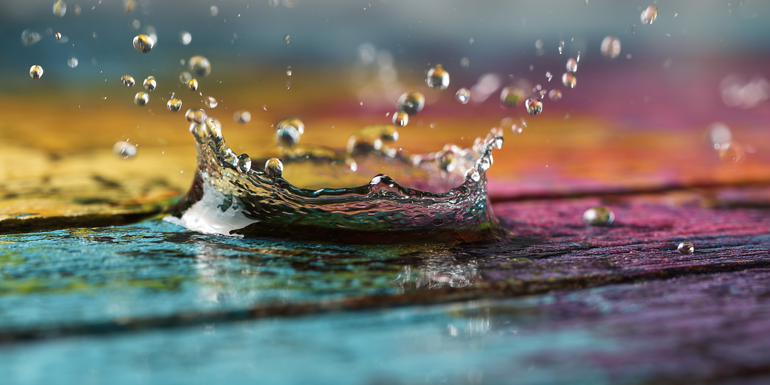 closeup image of a stream of water impacting a stucco surface