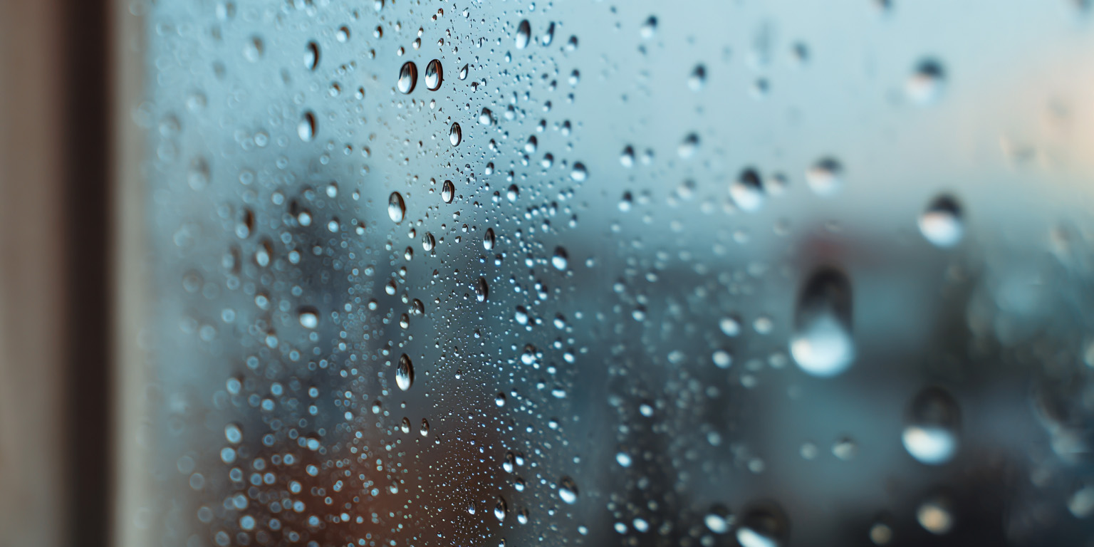 image showing a closeup of water droplets on a window